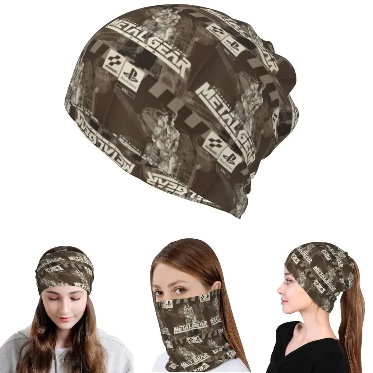 PS1 Metal Gear Solid Bandana in bianco e nero, copricollo, sciarpa per il viso, copricapo multifunzione, berretto per uomo, donna, adulto