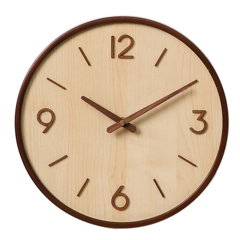 30cm Round Wooden Wall Clock - Silent Digital 3d Pointer Clock, Minimalist Retro Wood-grain Timepiece