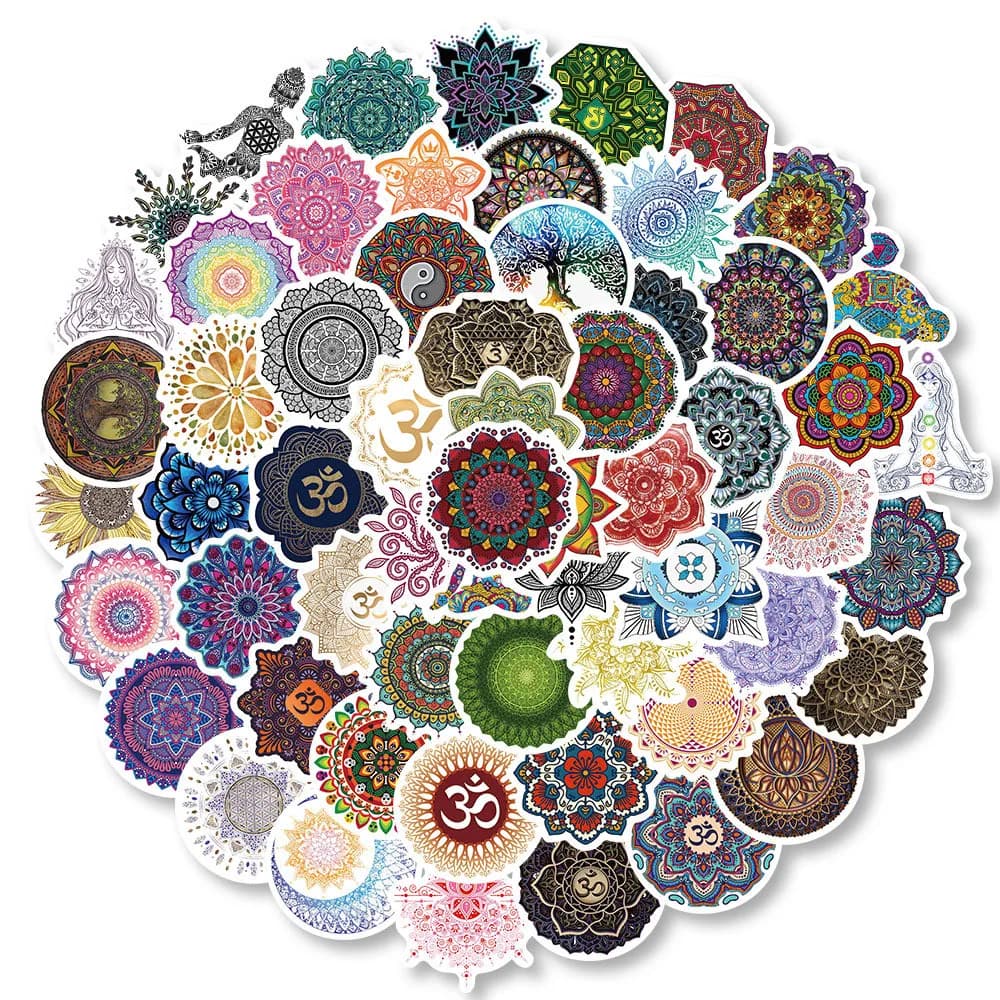 60 stickers for yoga with mandala flowers, waterproof decals for yoga mats and water bottles (Loja of Soul Worlds)