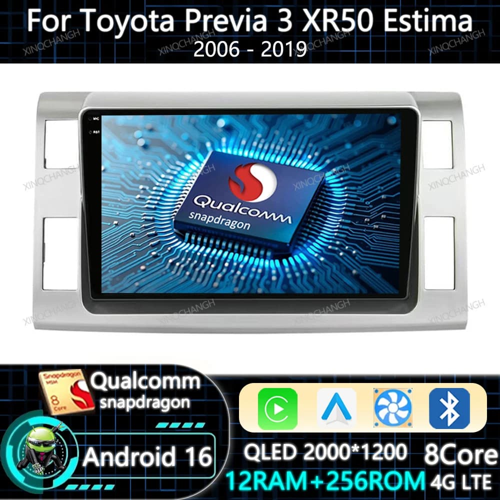 Android 16 Car Radio Carplay Auto For Toyota Previa 3 III XR50 Estima 2006 - 2019 GPS 4G WIFI Multimedia Video Player Qualcomm