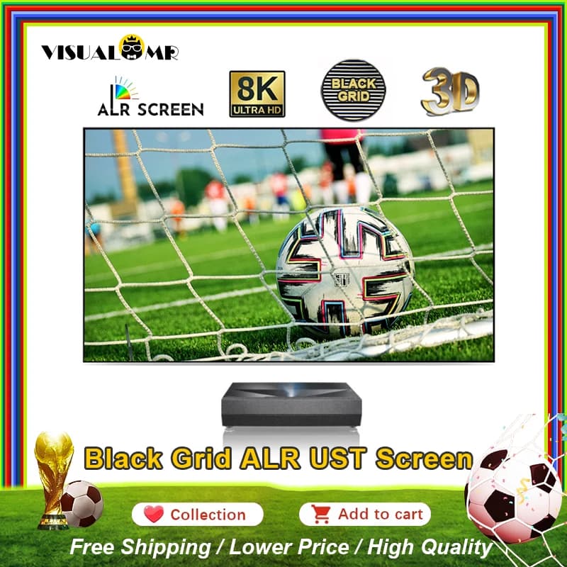 VisualMr Black Grid ALR UST projection screen with frame Environmental light PET crystal refusing 3D 4K 8K 60 -150 inch for short projector
