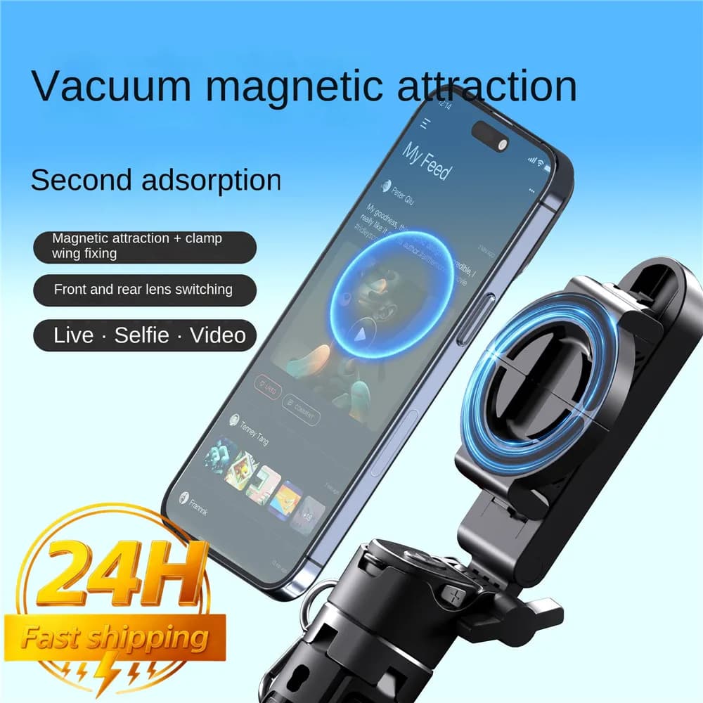Supporto magnetico per telefono 5 IN 1, selfie stick con rotazione a 360 gradi, supporto per selfie Bluetooth, treppiede magnetico portatile e retrattile