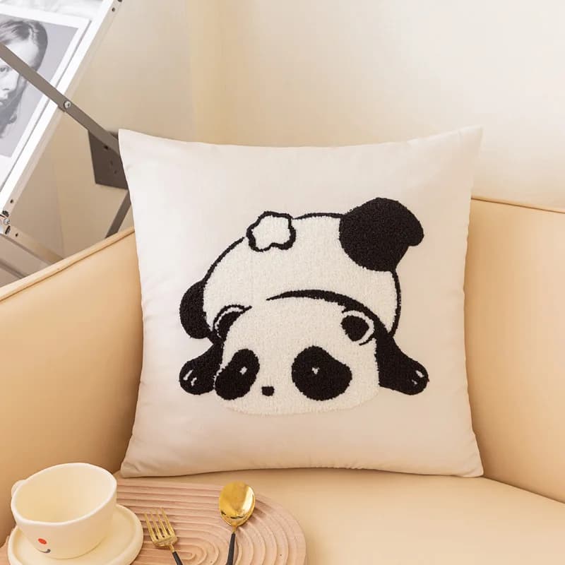 Fodera per cuscino con stampa panda da 2 pezzi con inserto, set di fodere per cuscini in velluto olandese da 45x45 cm, cuscino di lusso pronto da usare per la decorazione della casa
