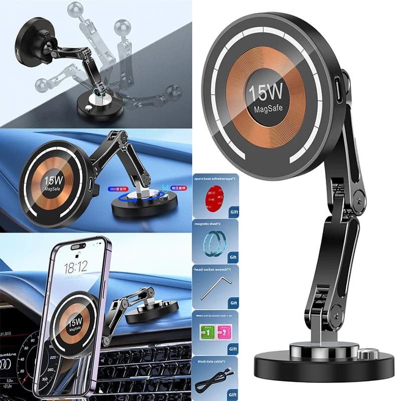 Supporto magnetico universale per telefono per auto Supporto mobile per auto Caricatore wireless Supporto per auto Magsafe da 15 W per IPhone Samsung Xiaomi Huawei