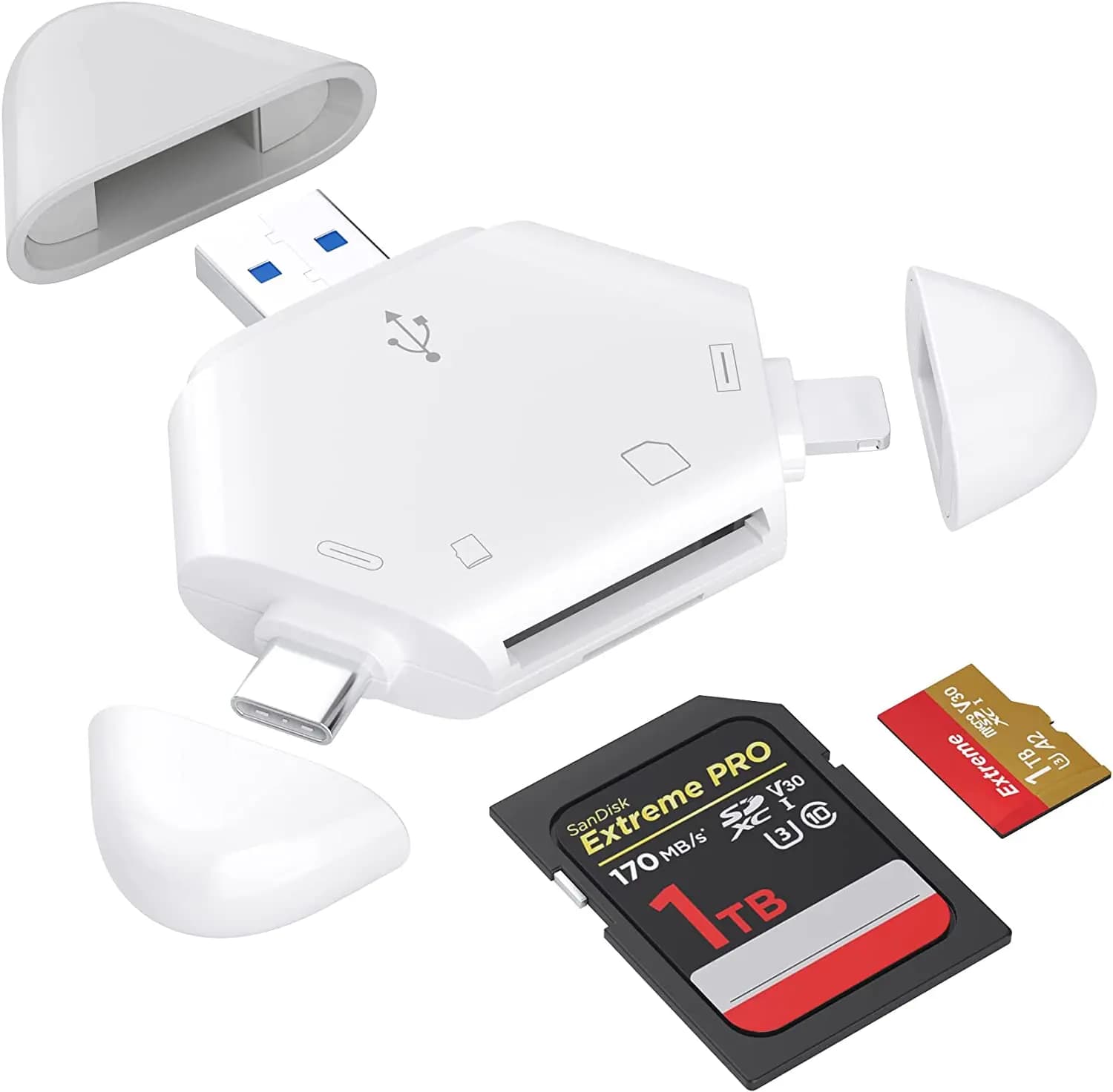 Lettore di schede di memoria 3 in1 per computer iPhone/iPad,USB C e USB Plug & Play, supporta SD/TF