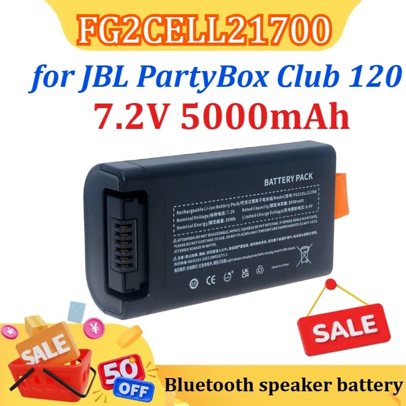 Batteria da 7,2 V 5000 mAh Batteria 200 FG2CELL21700 per altoparlante portatile JBL PartyBox Club 120 con parte di ricarica di tipo C