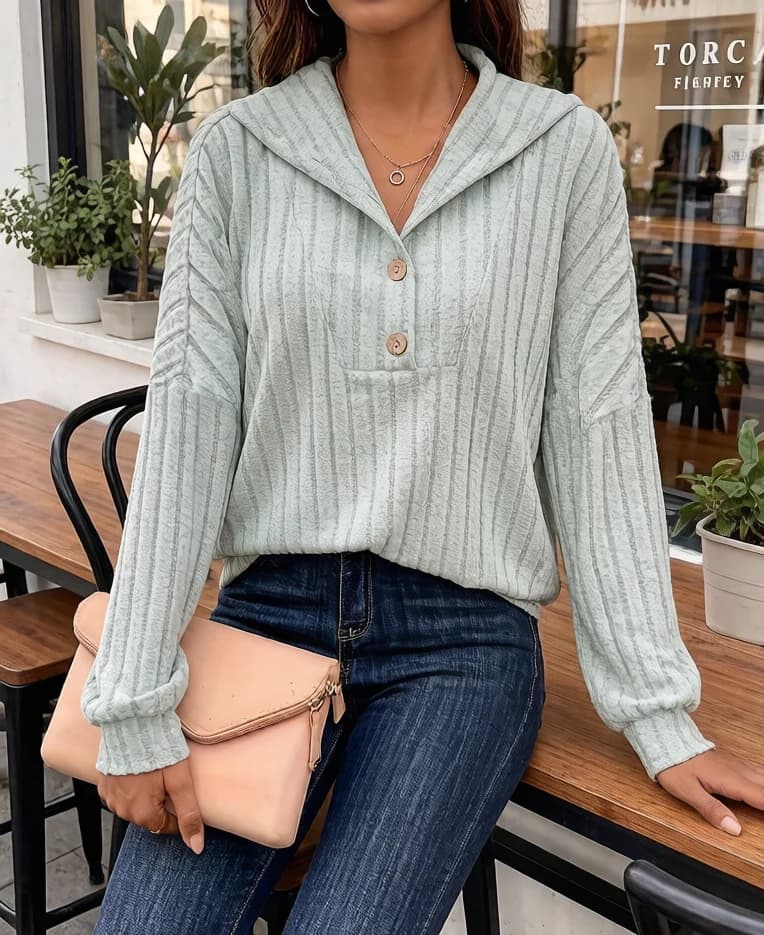 Maglione lavorato a maglia a righe con cappuccio da donna taglie forti, scollo a V, maniche lunghe, casual, con bottoni, per autunno inverno, stile streetwear