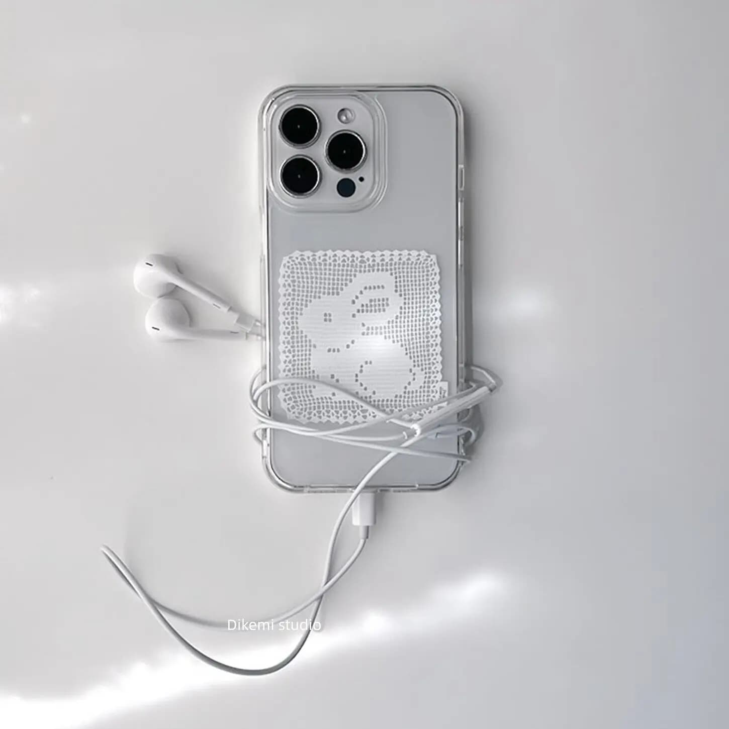 Custodia per telefono coreana in silicone antiurto con motivo in pizzo bianco e coniglietto per iPhone 17 Air 16 Pro Max 15 14 Plus 13 12 11