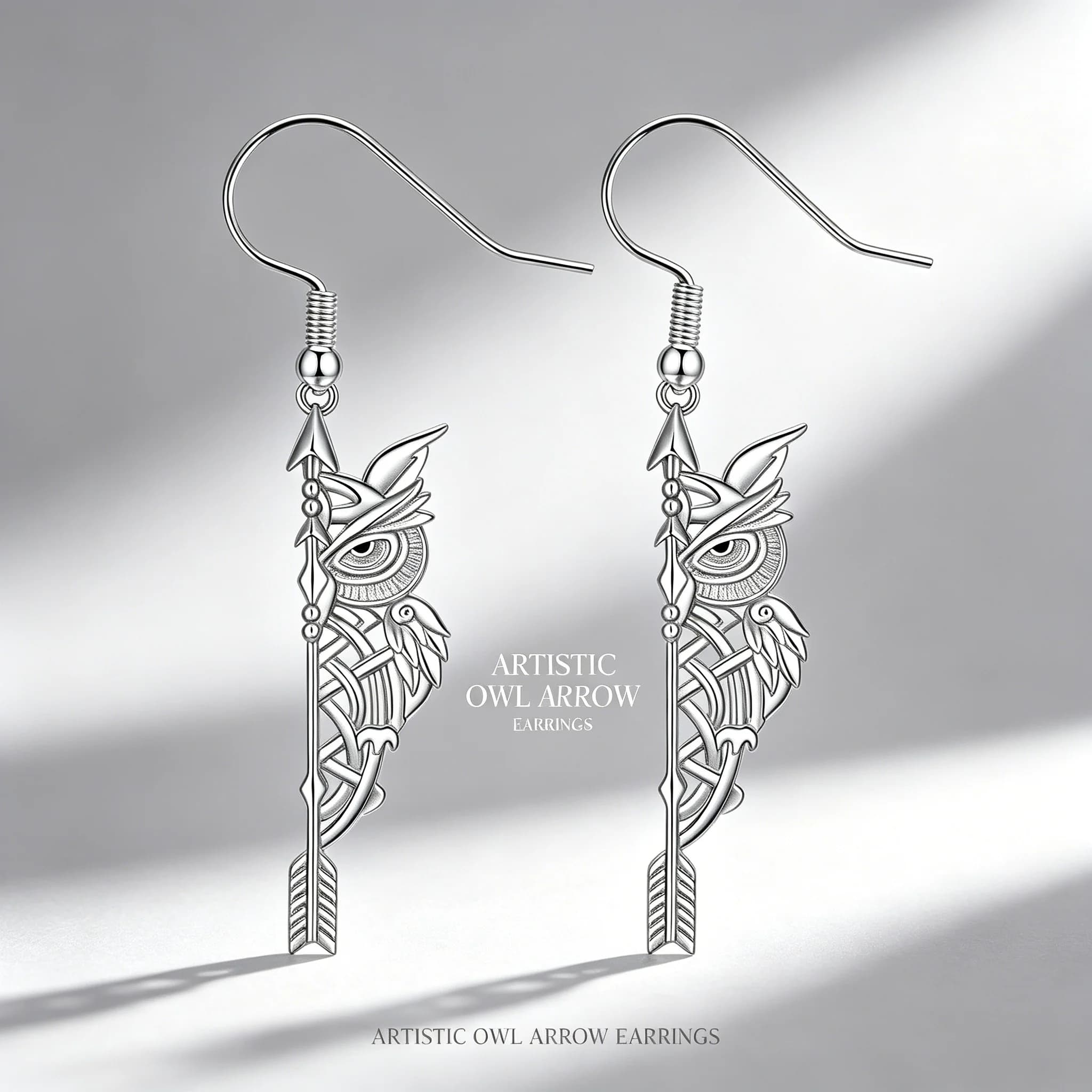 Vintage Silvery Zinc Alloy Elegant Owl Arrow Dangle Earrings Celtic Knot Wisdom Jewelry for Men Women Gift
