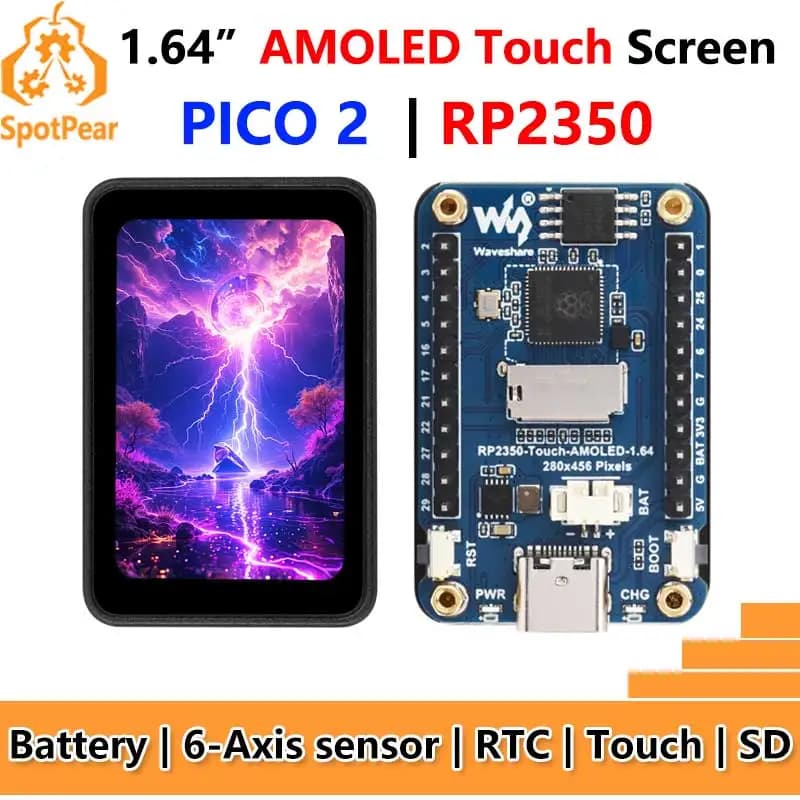Raspberry Pi Pico 2 RP2350 1.64 inch AMOLED Display TouchScreen 280x456 QMI8658 IMU QSPI Waveshare 1,64 inch