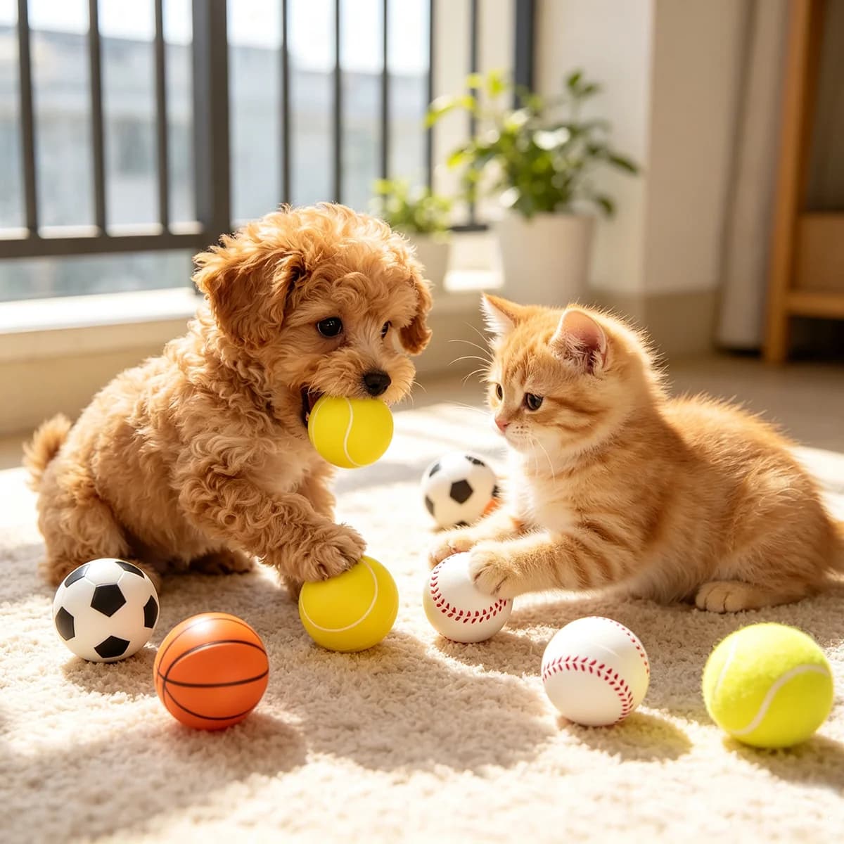 10pcs Mini 4cm pet elastic PU ball, multiple simulation soccer and tennis ball shaped pet self fun interactive toys