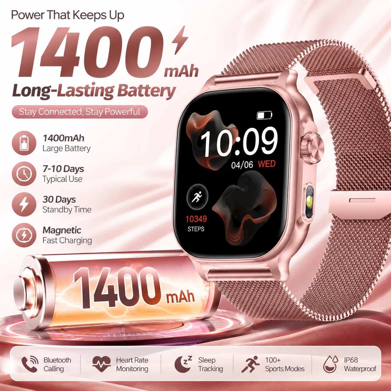 LIGE New 1400mAh Big Battery Smart Watch Flashlight Heart Rate Blood Oxygen Monitor Waterproof Sports Bluetooth Call Smartwatch