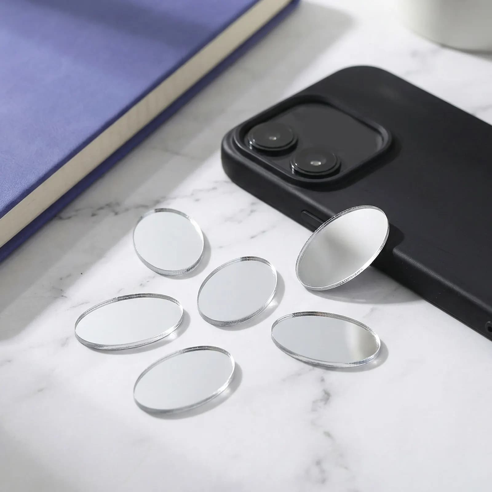5Pcs Phone Back Mirror Sticker Portable Makeup Decal Stick-on Acrylic Compact Vanity Travel Case Smartphone Small Circle Mirror