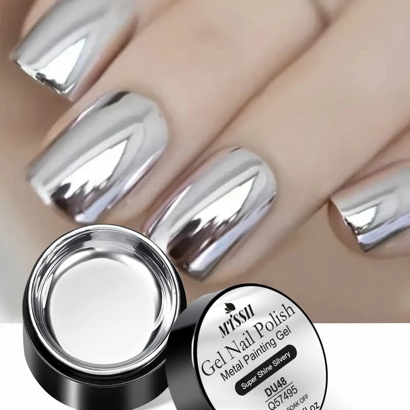 Mttssii Gel per Unghie Metallizzato Super Argento 8ml, Effetto Specchio Cromato, Smalto Semipermanente per Nail Art Fai-da-Te
