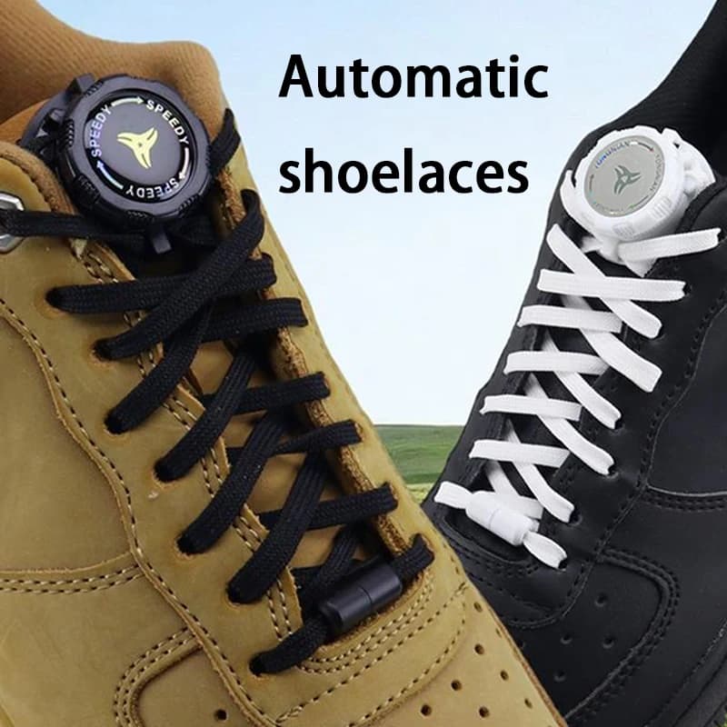 1 Pair Automatic Flat Shoe Laces for Adults Kids Casual Shoes Sneakers No Tie Shoelaces Black White Swivel Buckle Shoelace
