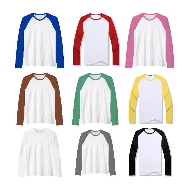 Magliette vuote per sublimazione T-shirt raglan in poliestere a maniche lunghe in poliestere T-shirt Abiti larghi per personalizzare il logo dell'immagine