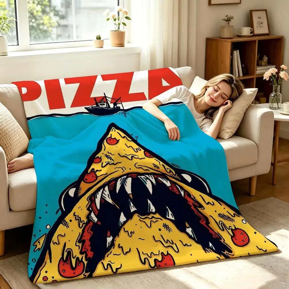 Art h-hamburger p-pizza Throw Soft Warm Flannel Throw Blanket, Multi-use for Sofa Bed Office Nap