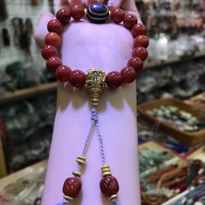 Nanhong Agata Dzi Spacer Preghiera buddista Bracciale con perline Ricordo da viaggio