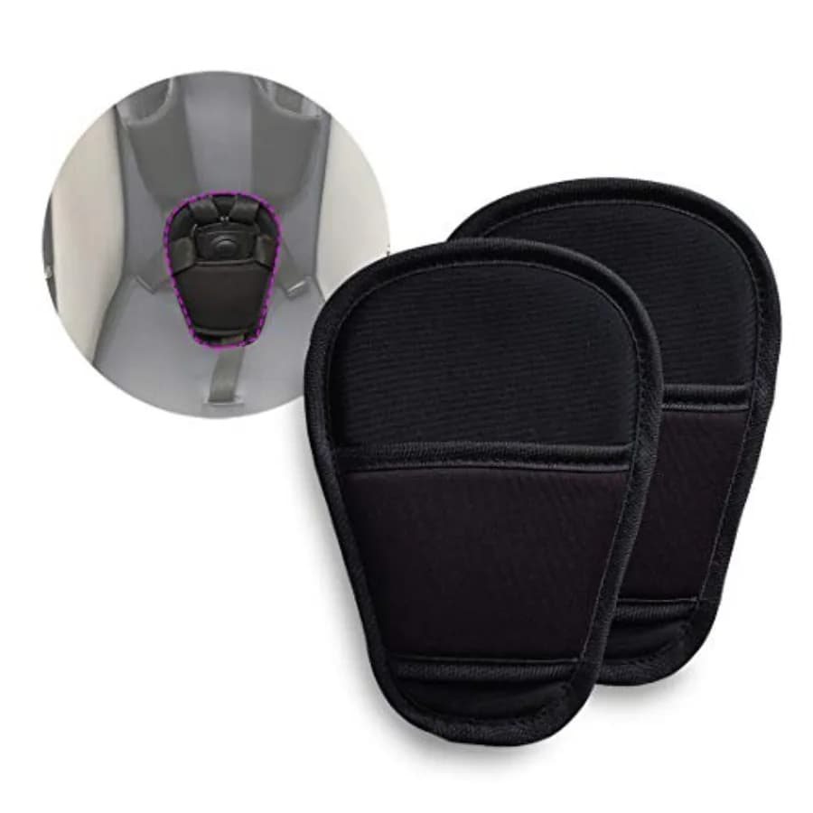 SeedFuture Baby Stroller Seatbelt Crotch Cushion Black 2 Piece, Universal Pram Belt Pads for Newborns Infants,Pushchair Seat Be
