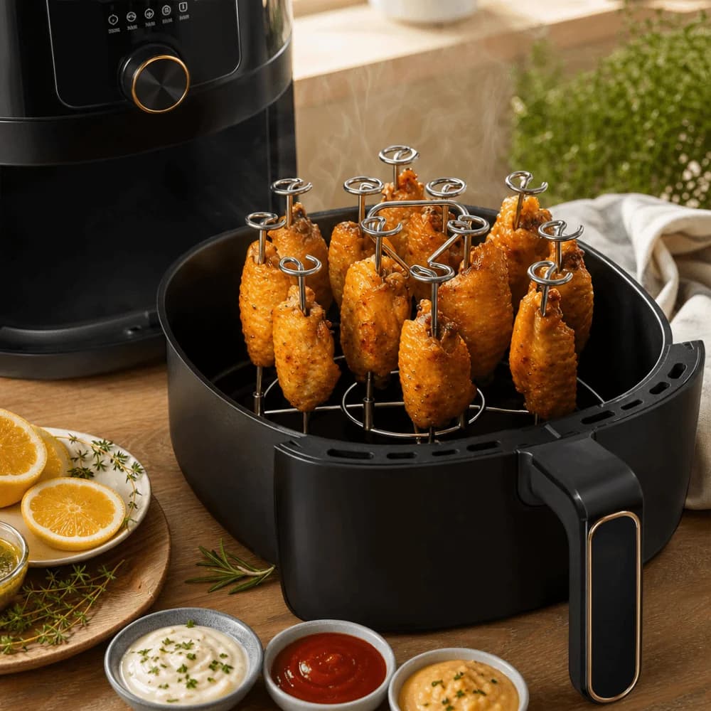 Supporto per Spiedini da Friggitrice ad Aria in Acciaio Inossidabile da 15/30 Pezzi, Griglia Verticale Portatile Staccabile, Facile da Usare, Porta Spiedini per BBQ, Ideale per Feste