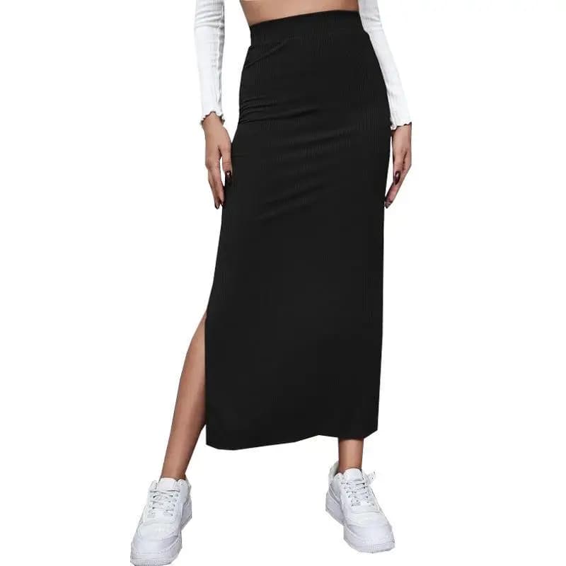 Estate 2024 nuove ragazze a vita alta glutei divisi gonna lunga sexy Spice Girl pura donna sensuale nella gonna a coste lunghe
