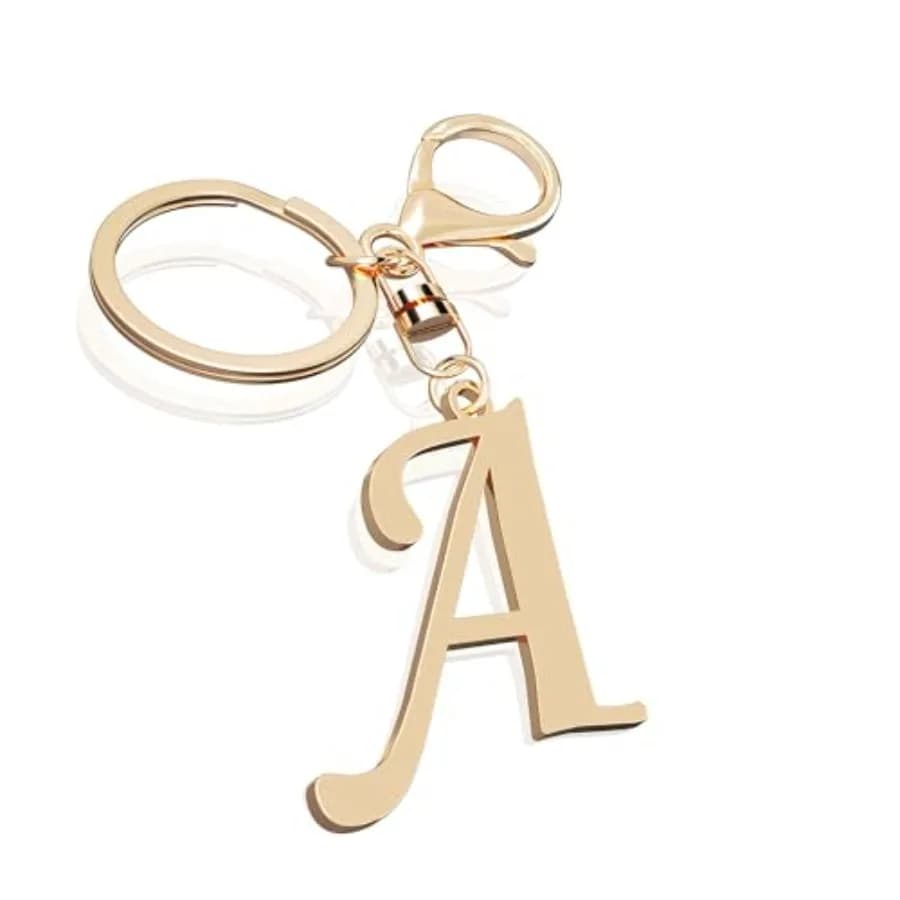 Grazioso Portachiavi in Acciaio Inox con Lettera Iniziale Dorata per Donne e Ragazze, Charm per Chiavi, Borse e Zaini, Regalo Personalizzato