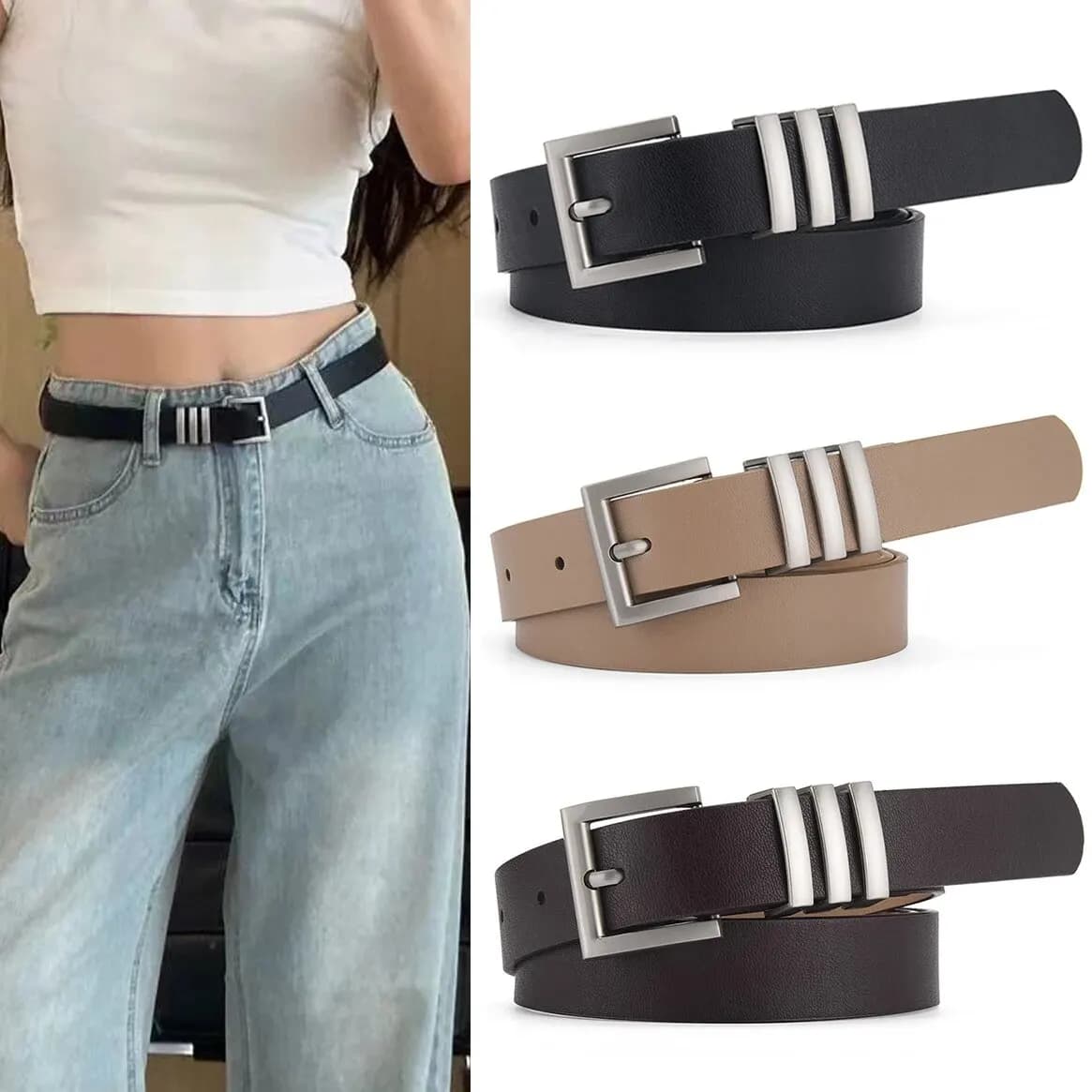 Cintura da donna cintura minimalista alla moda cintura di fascia alta autentica Casual Versatile con bottoni ad ago abbinata a gonna Jeans cintura da donna nuovo