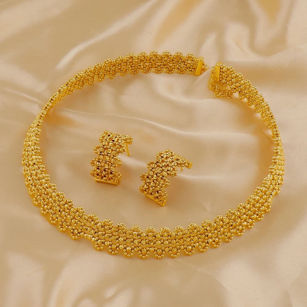 Set di collana e orecchini girocollo con perline da sposa Dubai, set di gioielli di lusso color oro per le donne, gioielli da donna per la festa nuziale,