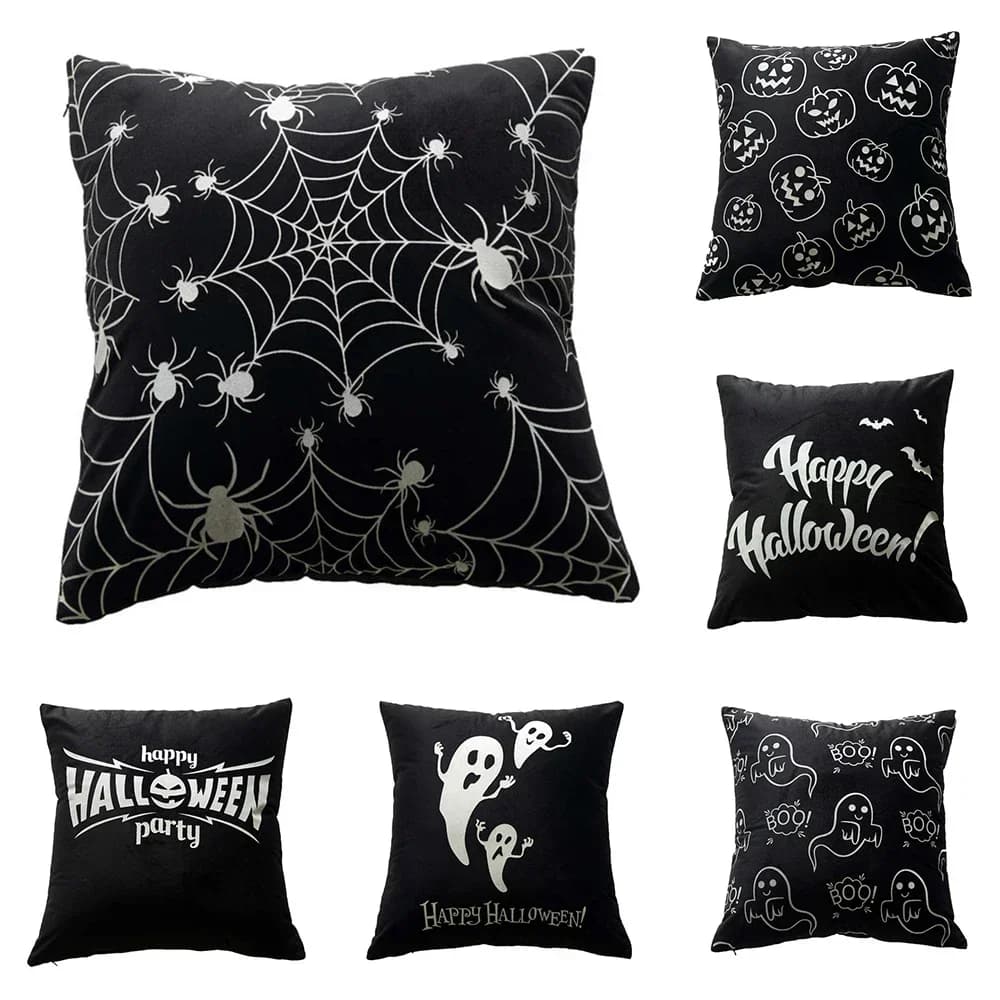 Tema Halloween Horror Zucca Nero Modello stampato Fodera per cuscino Casa Soggiorno Divano Decorazione Cuscino quadrato