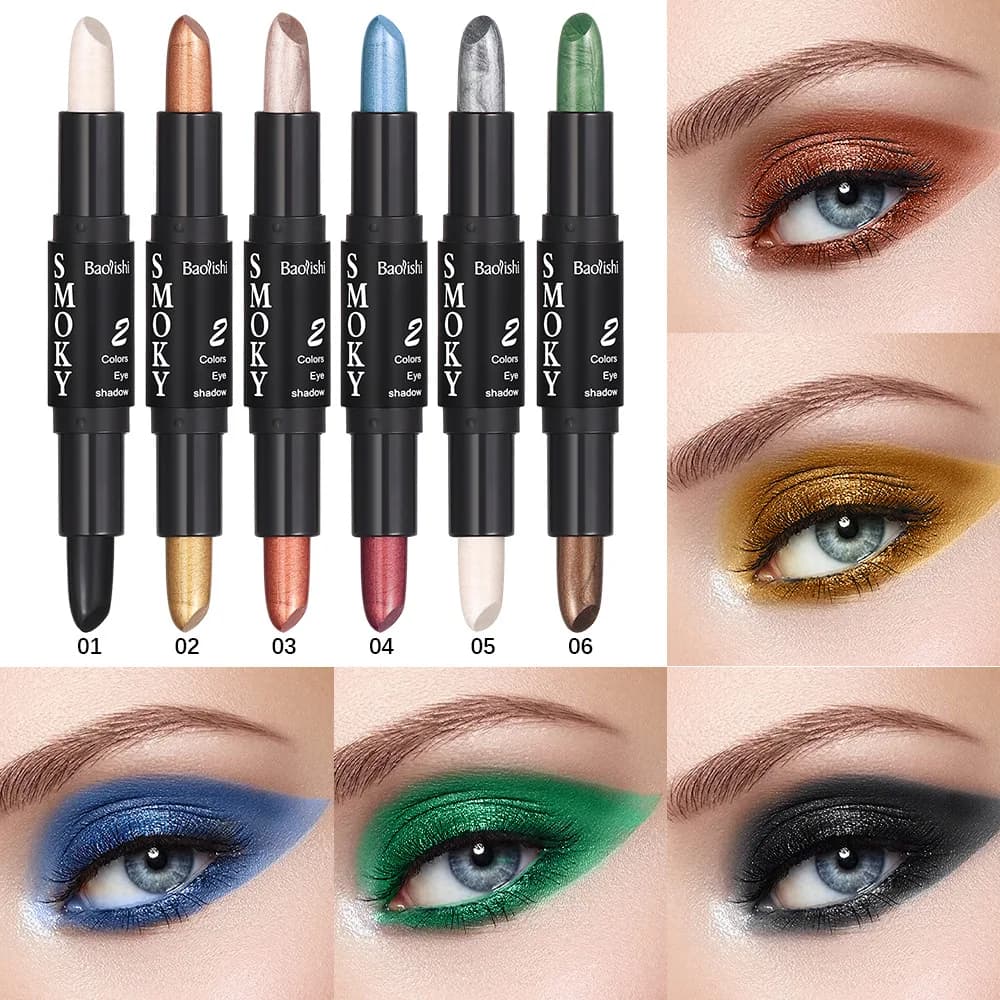 Bastoncini per matita ombretto perlescente a doppia testa Bastoncini per evidenziare Penna per ombretto luccicante con eyeliner Cosmetici donna Nero Grigio