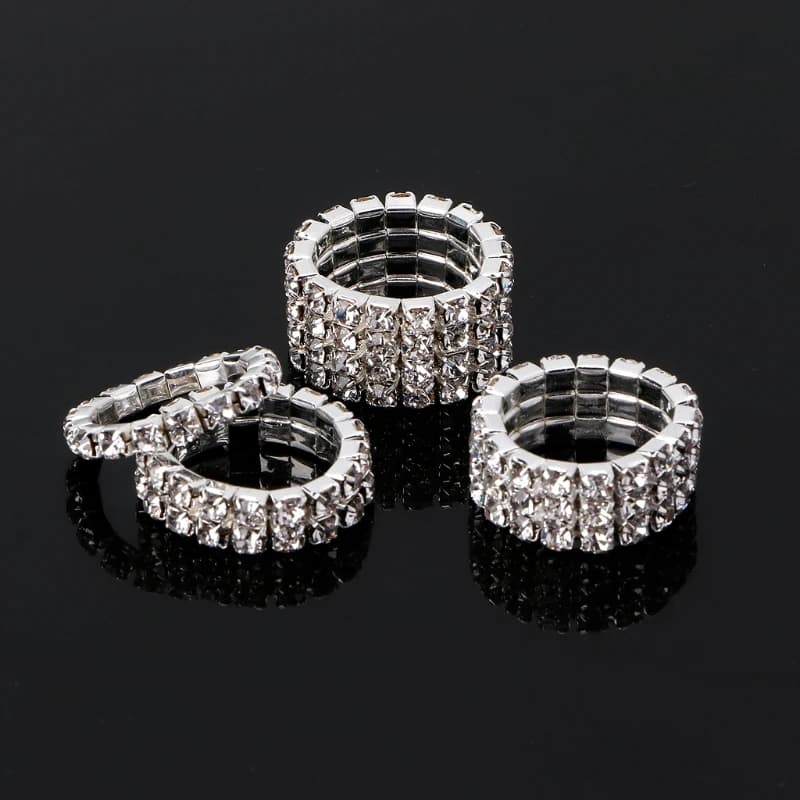 1-4 Rows silver Color Rings Bridal Wedding Bands Crystal Rhinestone Stretch Finger Rings for Women