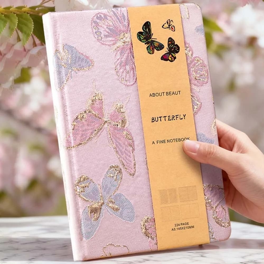 Leather Embroidered Flower Notebook Pattern Anti-splash Water Butterfly Journal Book A5 Time Organizer Schedule Notepad