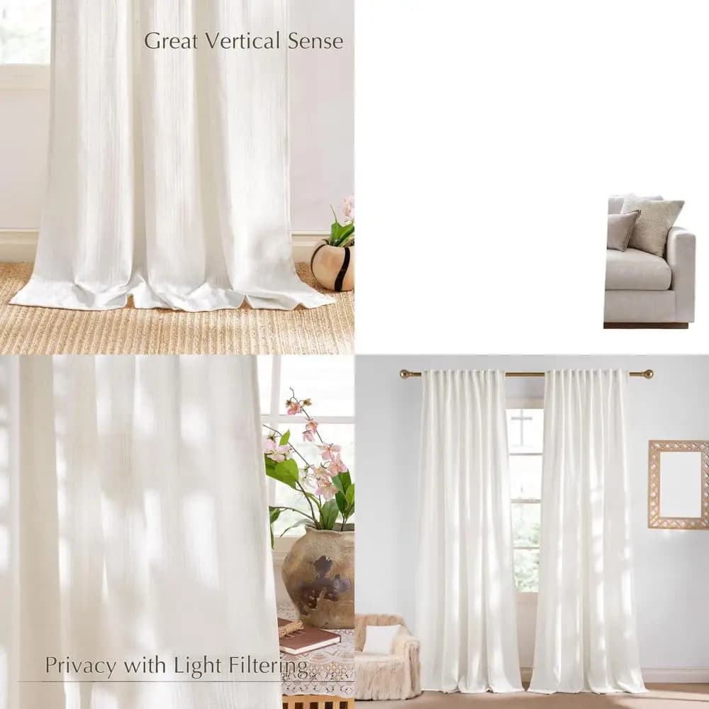 Jacquard Linen Curtains for Living, Light Filter, Boho Style, 52 x 84, Set of 2 Panels