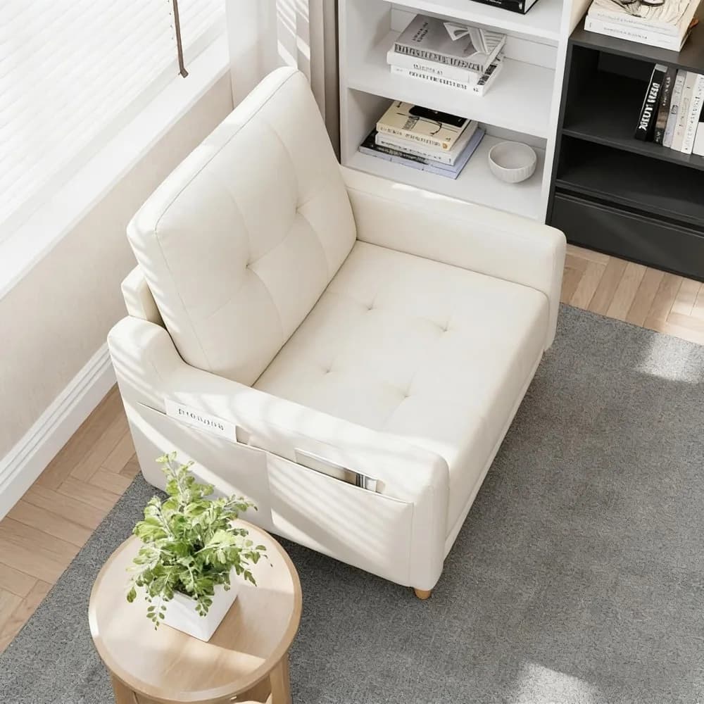 Poltrona in Stile Mid-Century, Sedia Imbottita con Braccioli, Comoda Poltrona da Lettura con Gambe in Legno, Sedia Moderna per Soggiorno, Personalizzabile