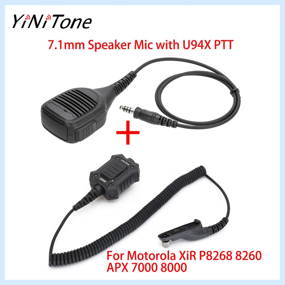 Walkie Talkie 7.1mm NATO Speaker Mic + U94X PTT for Motorola APX-8000, DP3600, XiR P8200 - Clear, Loud Sound, Easy Operation