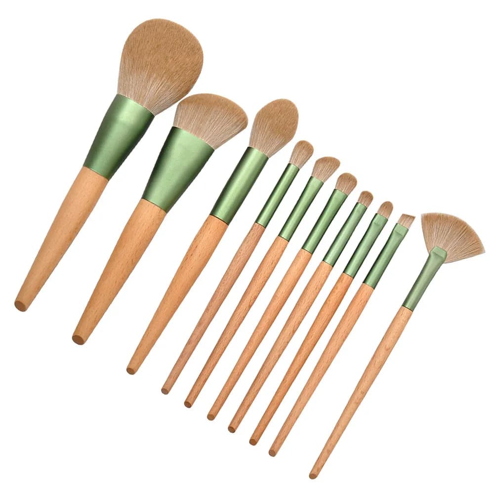Set di pennelli per trucco da 10 pezzi, manico in legno, kit portatile di strumenti per il trucco, per fondotinta, ombretto, fard, kit portatile