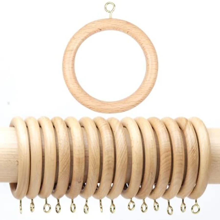 00 Pezzi Anelli in Legno di Faggio Naturale da 2.5 Pollici per Bastone per Tende da 0.5 Pollici (1.5 cm) e Asta da 0.75 Pollici (1.9 cm)