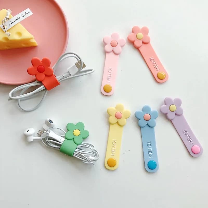 Simpatico organizer per cavi con fiori in silicone per iPhone Linea dati Fibbia Avvolgicavo Protezione per cavi Porta cavi per auricolari