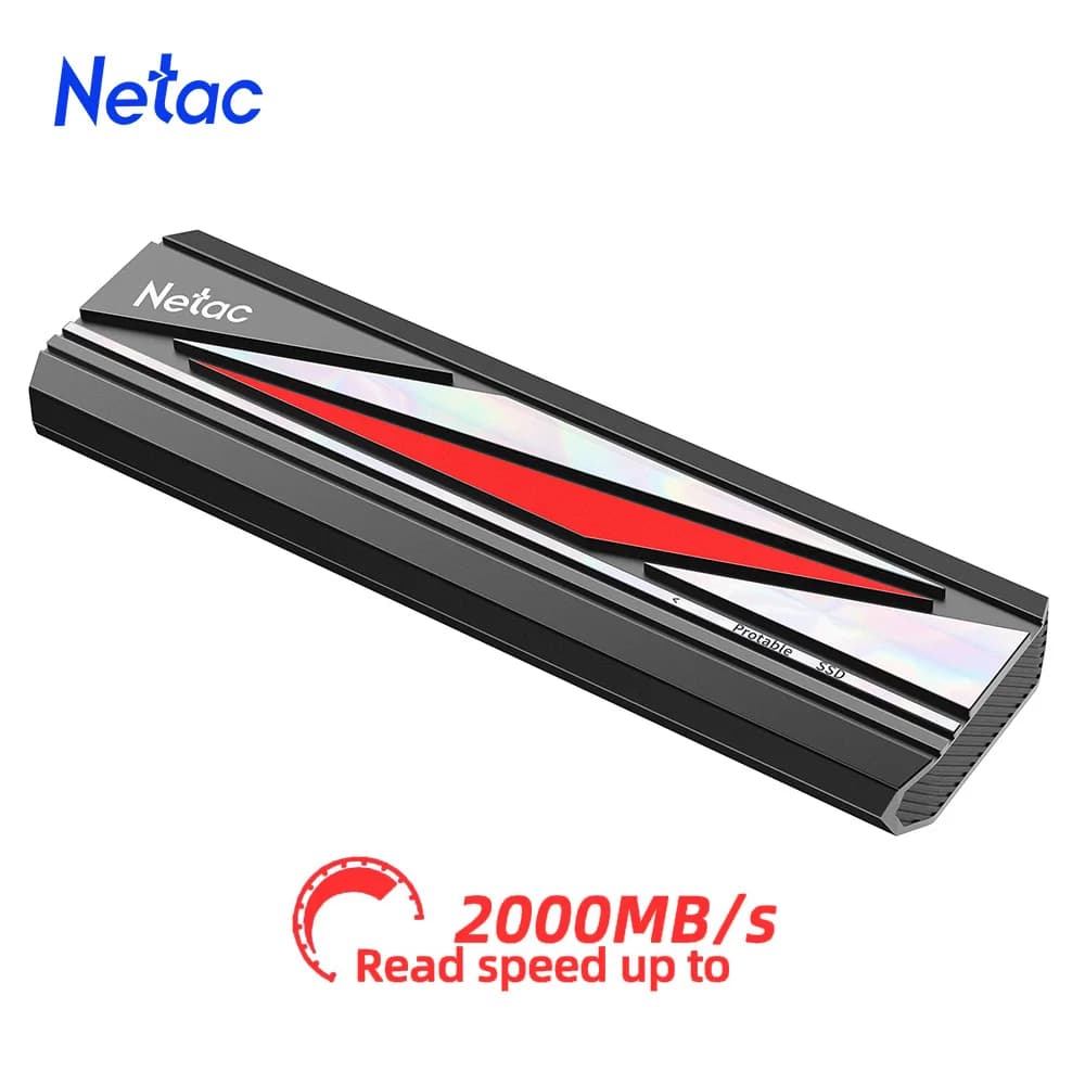 Netac SSD esterno 256 GB 512 GB 1 TB 2 TB Disco rigido 20 Gbps Tipo C A USB 3.2 Gen2 Disco a stato solido portatile per PC portatile Telefono