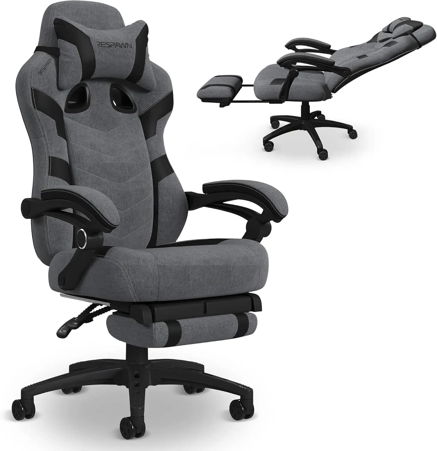 Sedia da Gaming Ergonomica con Poggiapiedi, Supporto Lombare e Poggiatesta - Tessuto Grigio per Ufficio e Giocatori di Computer