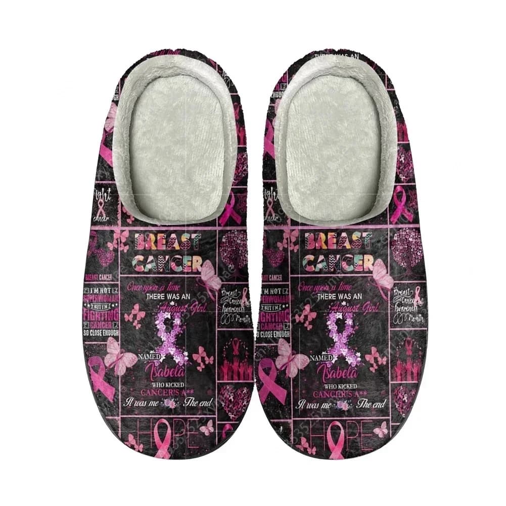 Pantofole in cotone per sopravvissuti al cancro al seno, da uomo e da donna, in peluche, per camera da letto, calde, termiche, da interno, personalizzabili