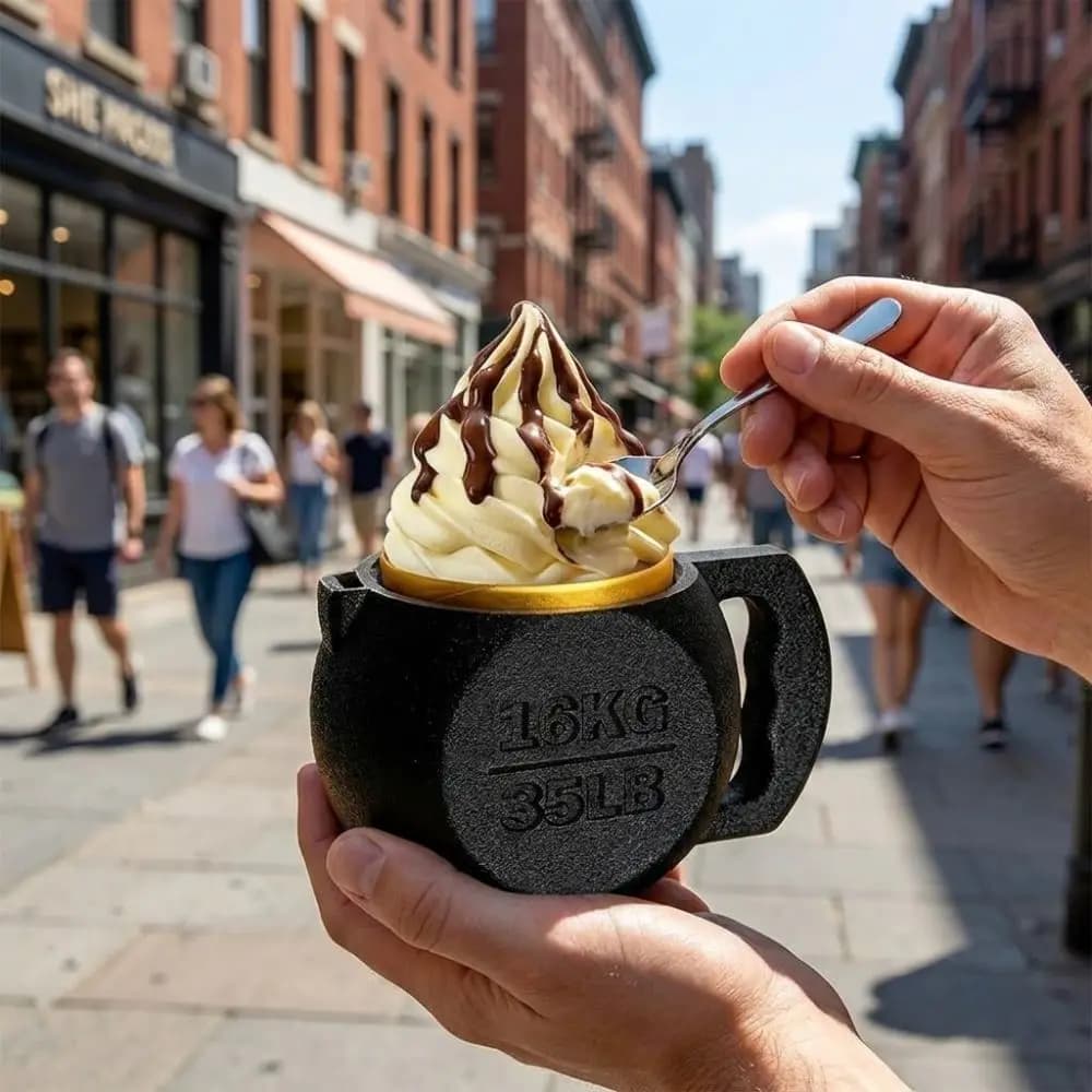 Supporto per gelato a forma di kettlebell stampato in 3D, protezione per le mani dal freddo, isolamento termico, supporto per coppa di gelato per sollevamento pesi