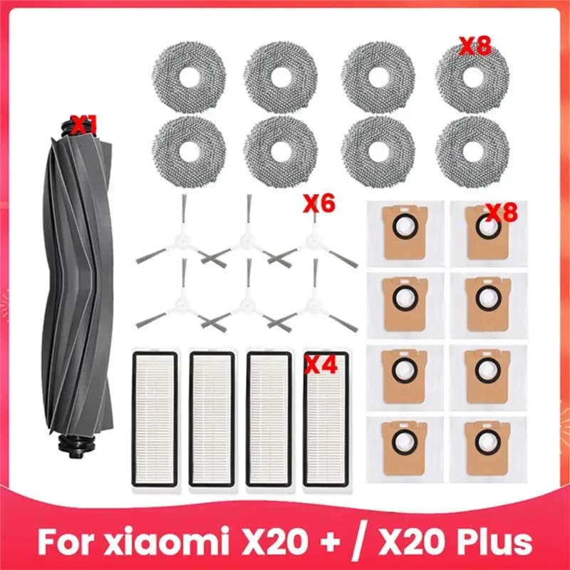 AEE6 - Ricambi per Xiaomi Robot Vacuum X20+ / X20 Plus: Spazzola Principale, Spazzola Laterale, Filtro HEPA, Panno Lavapavimenti, Sacchetti Raccoglipolvere