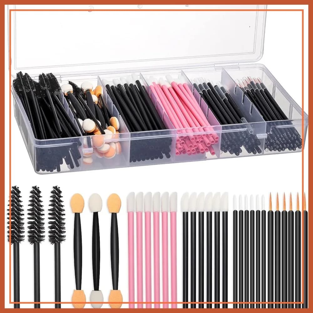 Kit di strumenti per il trucco usa e getta da 300 pezzi con scatola organizer, pennello per sopracciglia, pennello per mascara, applicatori per labbra, applicatori per ombretto, pennello per eyeliner