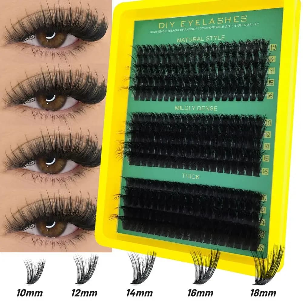 Kit Extension Ciglia Finte Effetto Naturale, Adesivo e Sigillante, Stile Wispy, Design a Ciuffetti, per Miglioramento Trucco Fai da Te
