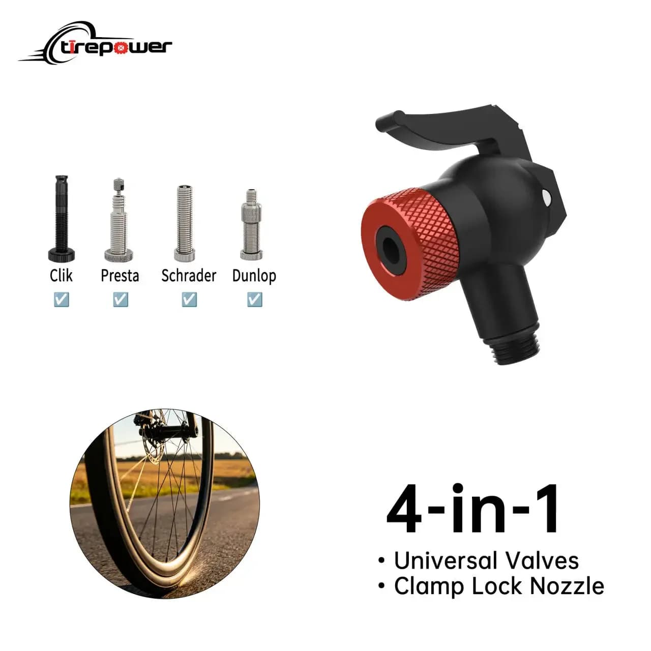 Bike Pump Valve Adapter Air Pump Nozzle Converter Compatible with Schrader Presta Clik Valve Universal Bicycle Accessories