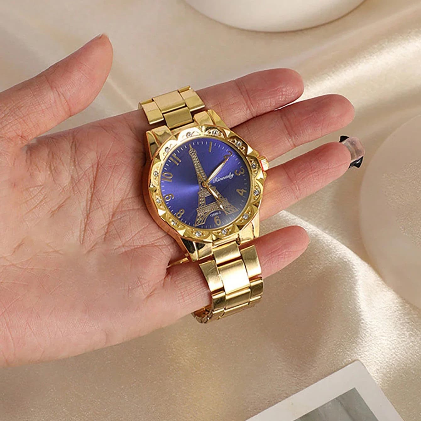 Orologio da donna elegante e lussuoso, serie Fashion Paris con diamanti, movimento al quarzo, cinturino in lega.