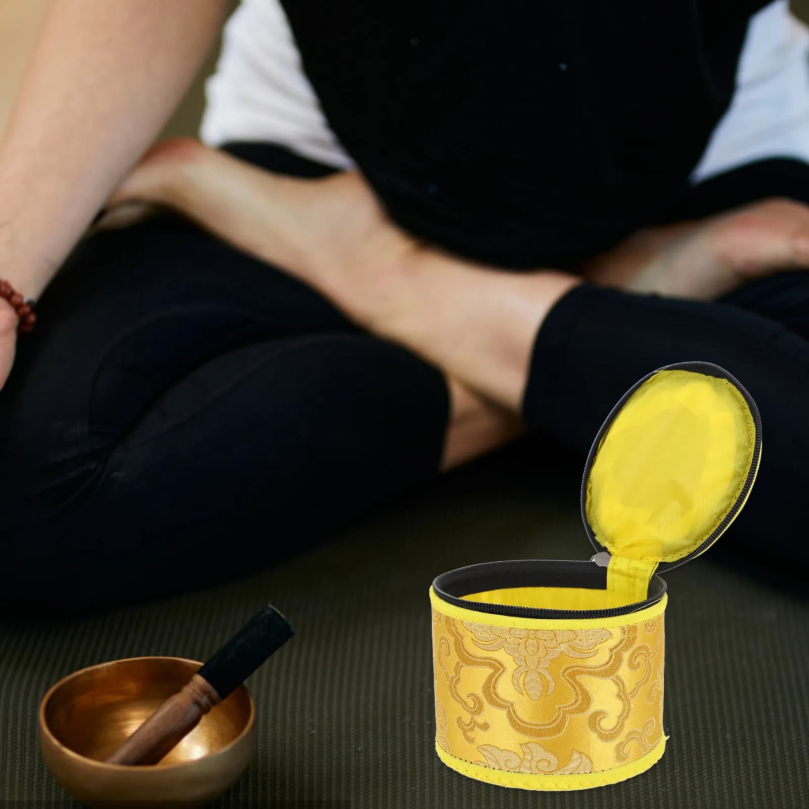 1Pcs Buddhist Singing Bowl Case Hand Embroidered Lucky Smooth Surface Luxury Finish Zippered Carry Bag Meditation