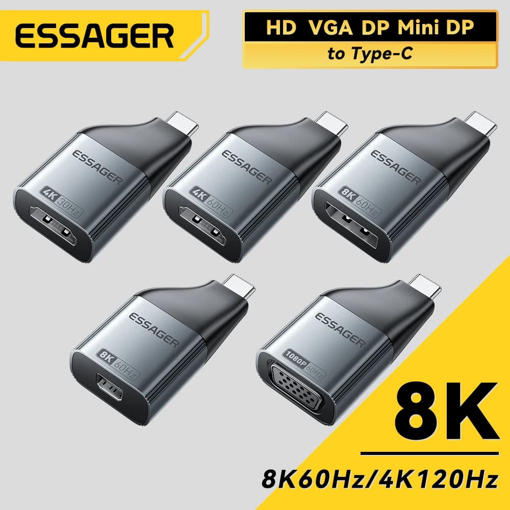 Adapter Mini DisplayPort DP VGA compatible from USB-C to HDMI Essager High Definition Video Converter 8K 60Hz/4K 120Hz for MacBook P