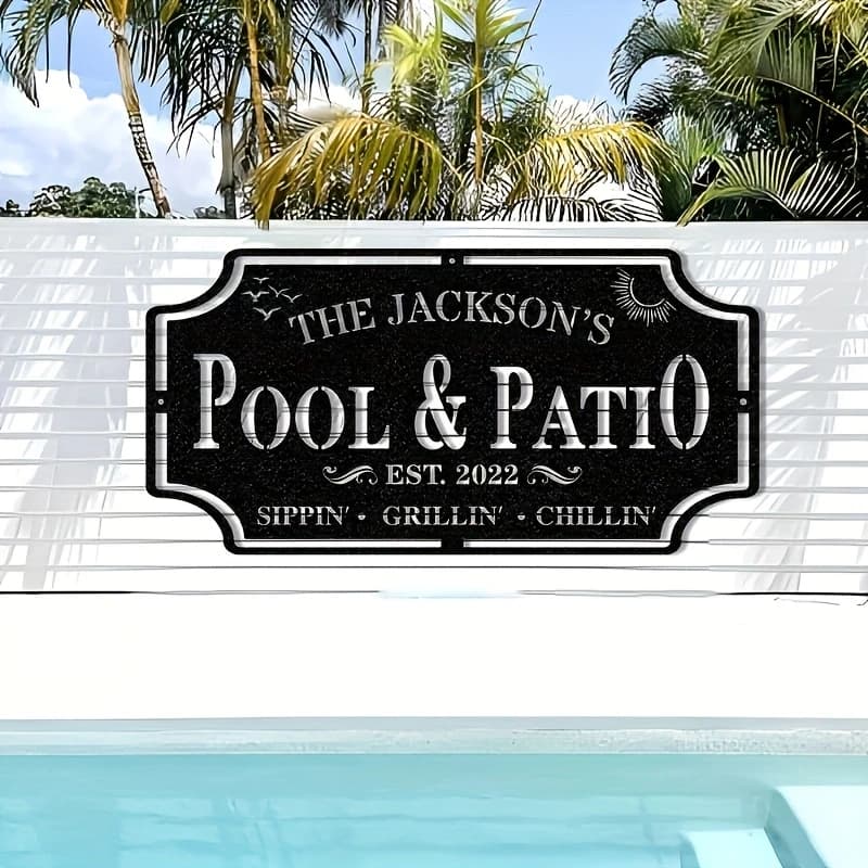 Customizable Personalized Metal Sign for Pool And Patio Backyard Swimming Pool Wall Decor Suitable for Backyard Lakehouse Or Poo
